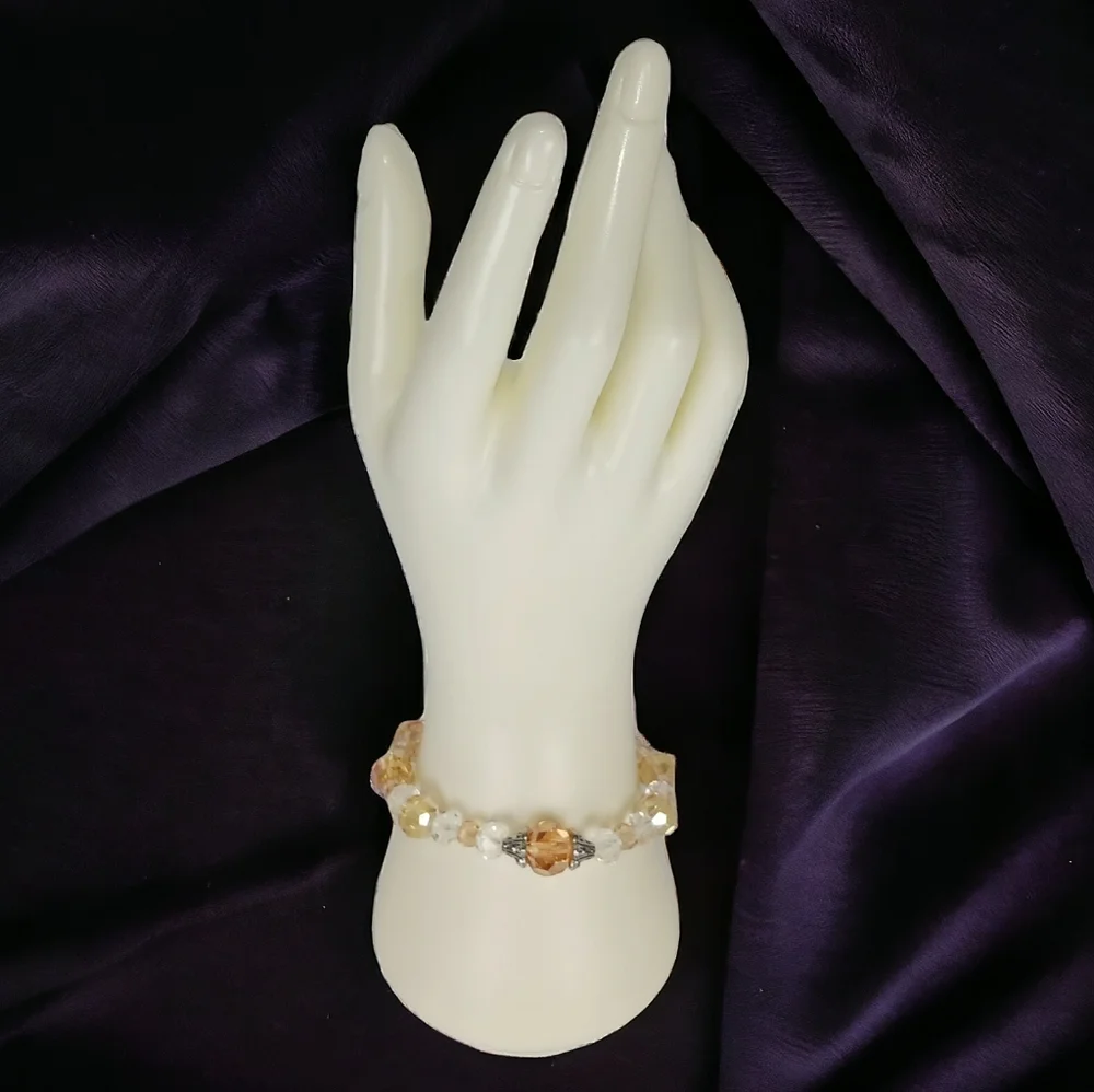 Chunky Shimmering Glass Beaded Stretch Bracelet Bling Luxe Glam Old Hollywood
